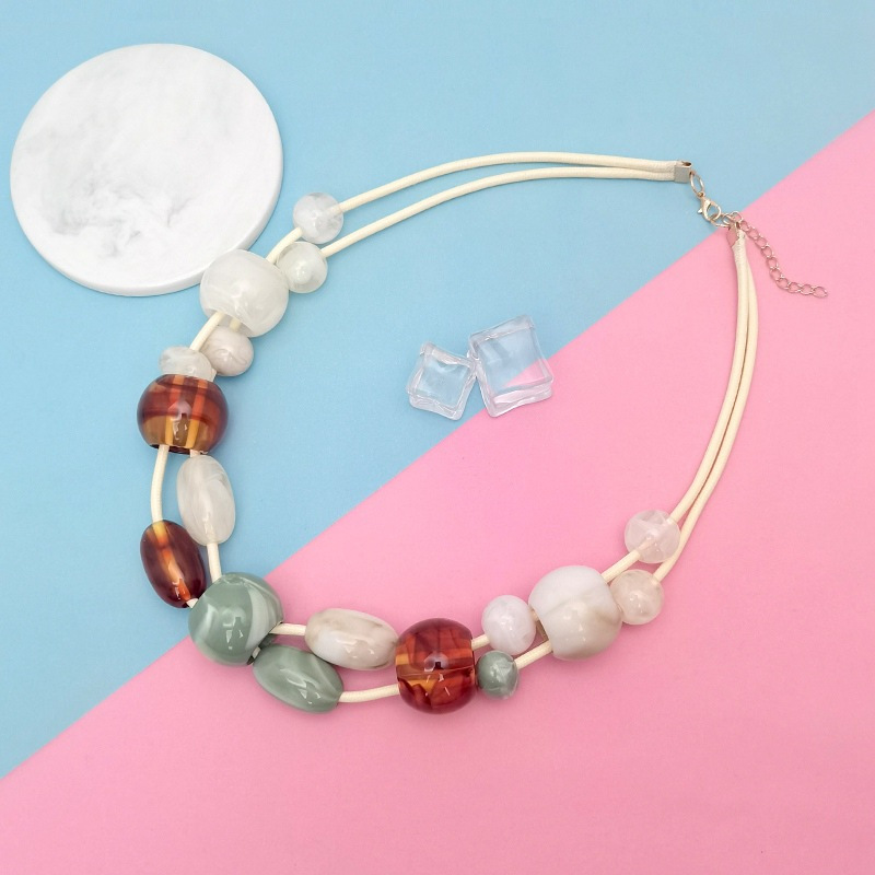 Boho Double Layer Necklace Earthy Tones & Pastel Accents
